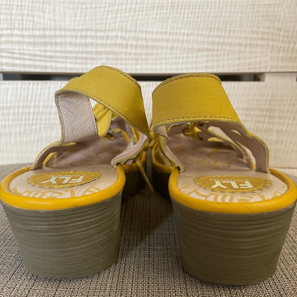FLY London Leather Lace Up Wedge Sandals Yapi Lemon - Picture 13 of 13